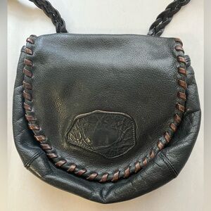 Carlos Falchi 100% Leather Crossbody satchel Western‎ Black Boho Festival